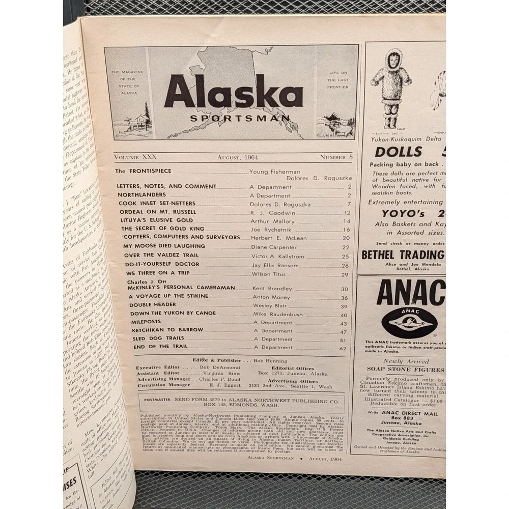 Vintage 1964 August Alaska Sportsman Magazine Outdoors Fishing Hunting